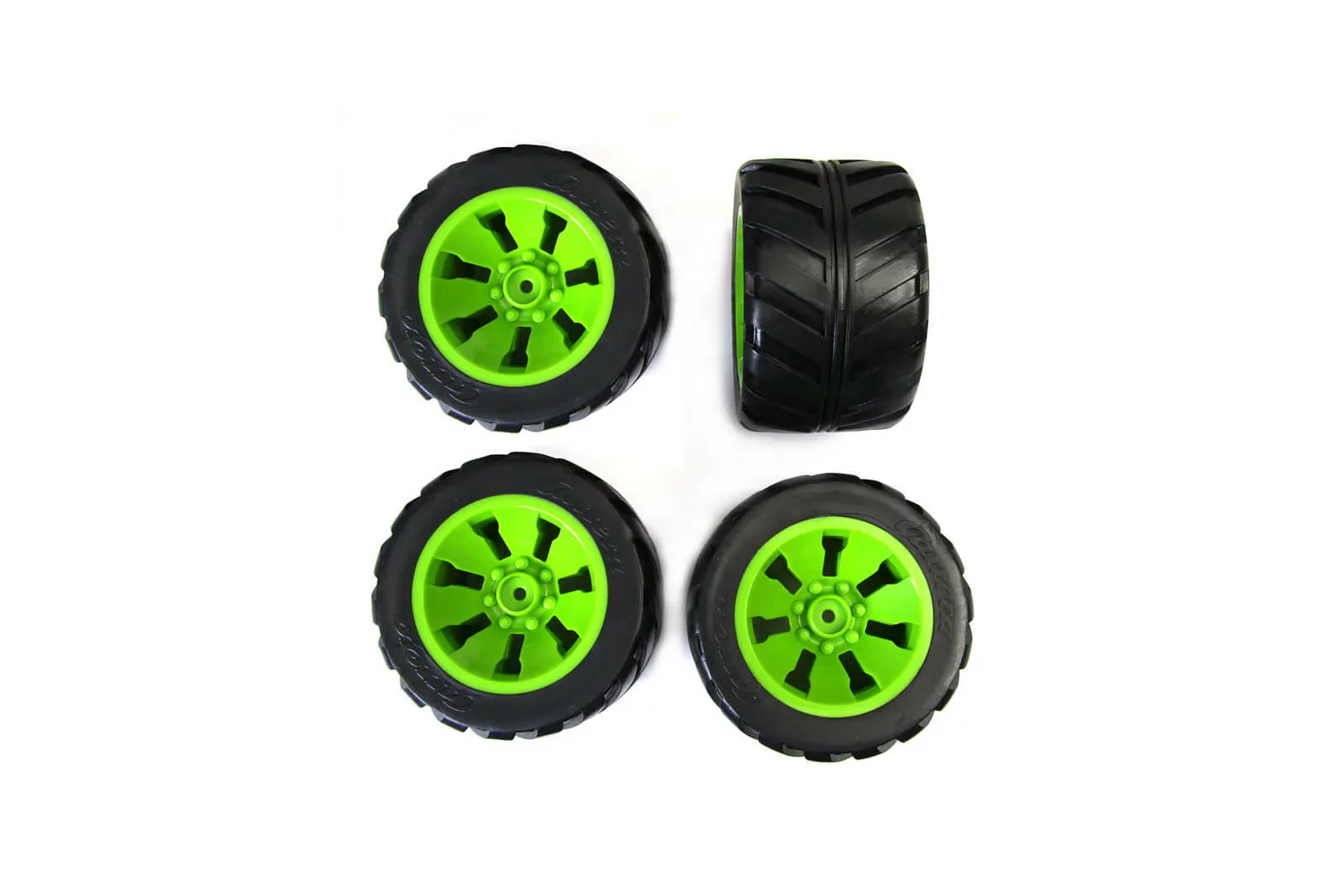 4 tyres with wheel rims for Racing Machine (120011, 120007, 120008, 120009) Achtung: Farbe grün!